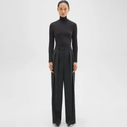 Theory Double Pleat Pant In Pinstripe Wool Flannel-Women Suits|Pants