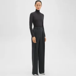 Theory Double Pleat Pant In Pinstripe Wool Flannel-Women Suits|Pants