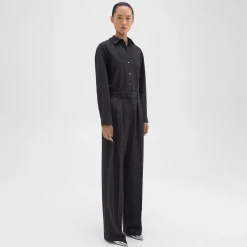 Theory Double Pleat Pant In Sleek Flannel-Women Suits|Pants