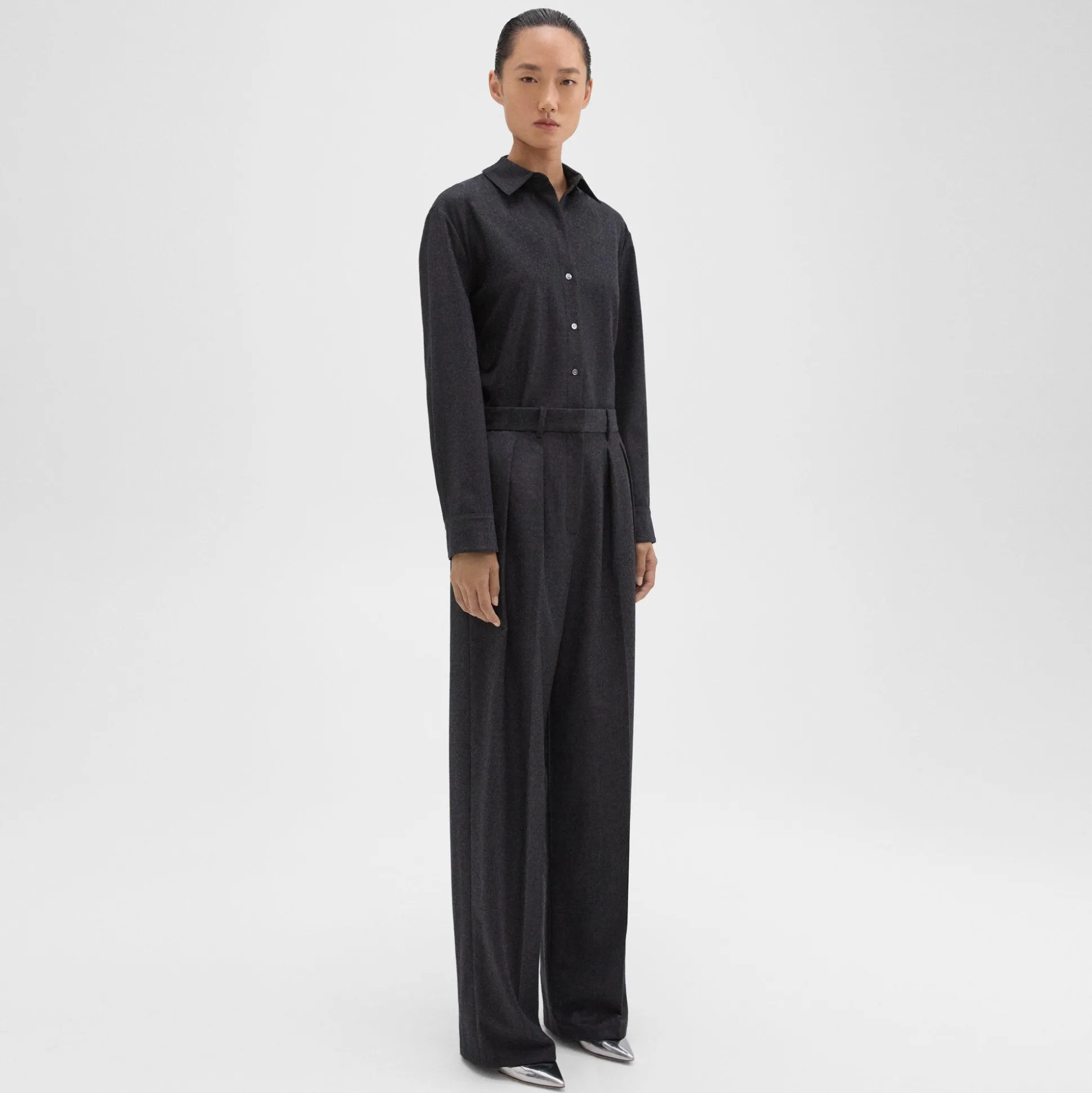 Theory Double Pleat Pant In Sleek Flannel-Women Suits|Pants