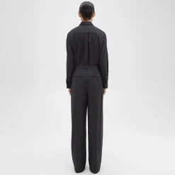 Theory Double Pleat Pant In Sleek Flannel-Women Suits|Pants