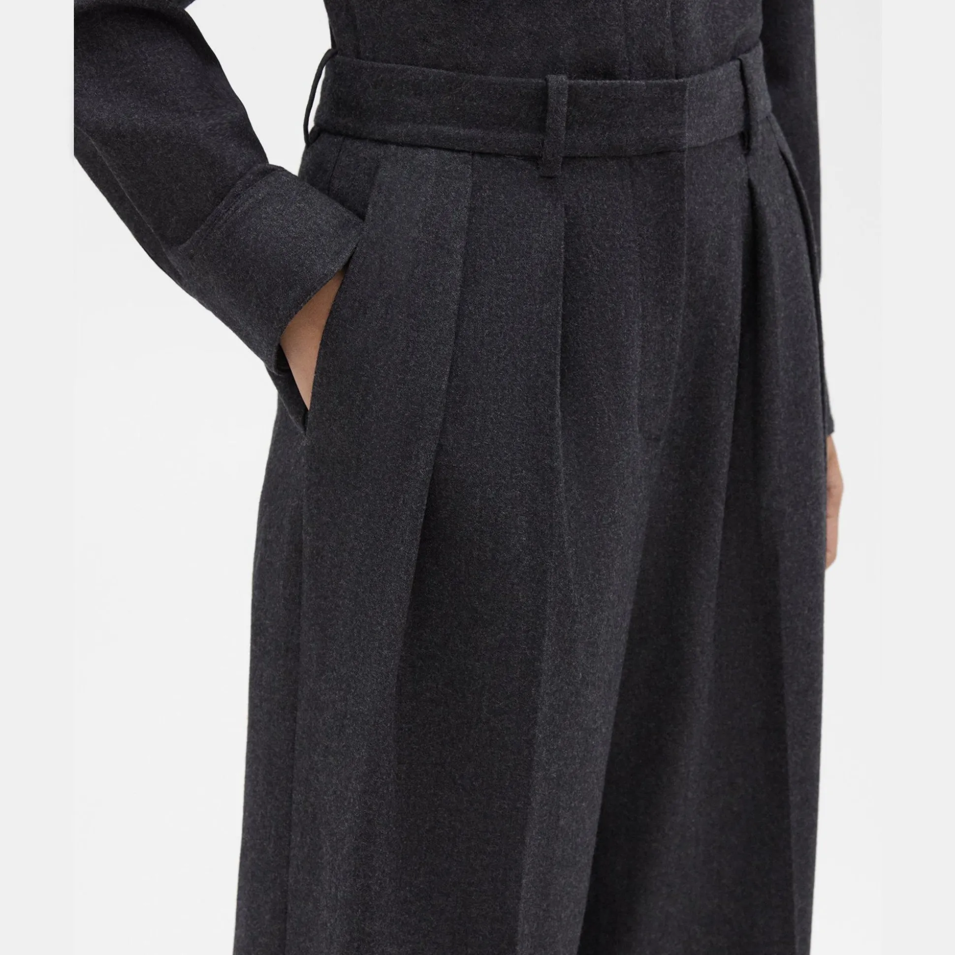 Theory Double Pleat Pant In Sleek Flannel-Women Suits|Pants