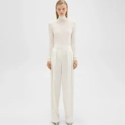 Theory Double Pleat Pant In Sleek Flannel-Women Suits|Pants
