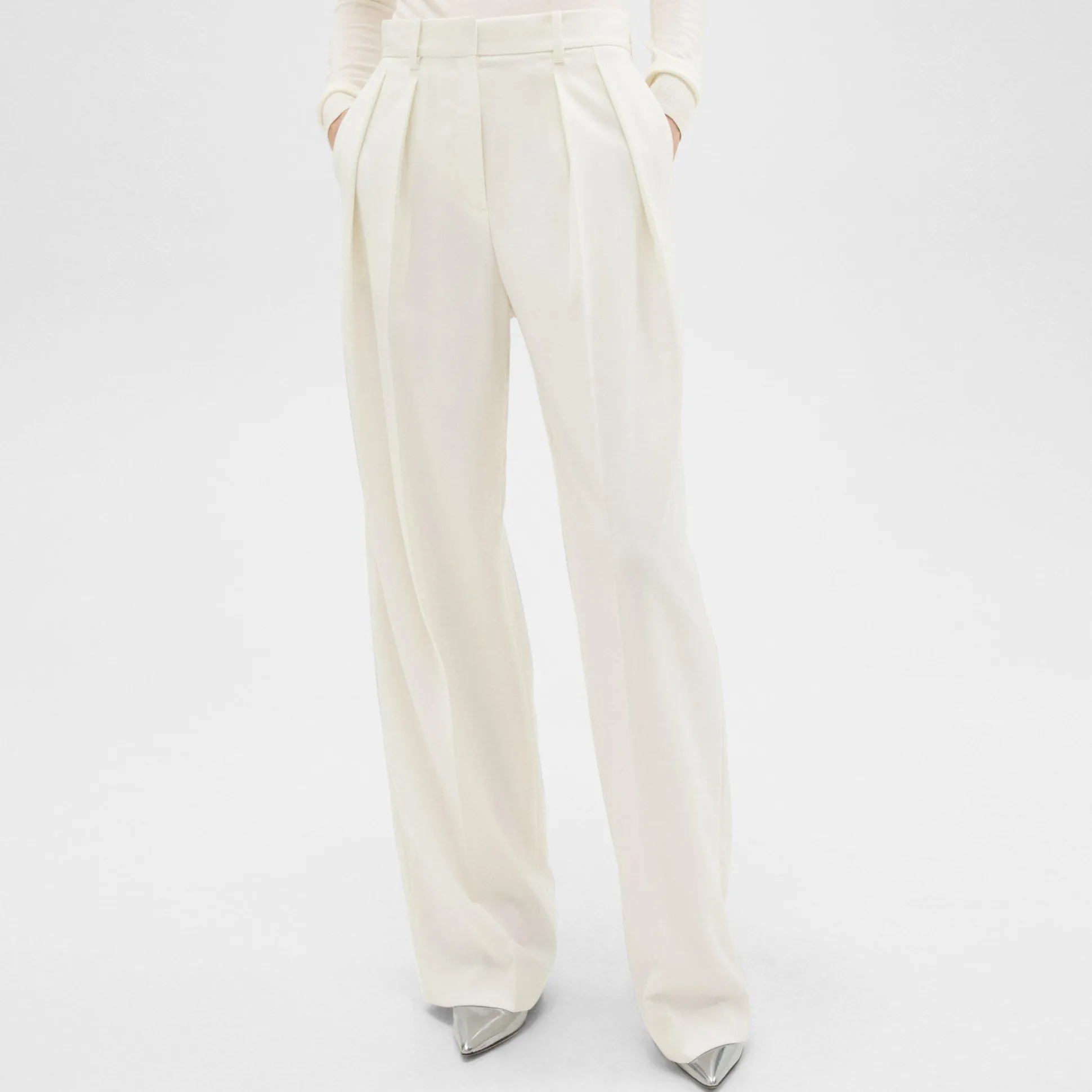 Theory Double Pleat Pant In Sleek Flannel-Women Suits|Pants