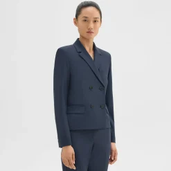 Theory Double-Breasted Blazer In Good Wool-Women Blazers + Jackets|Suits