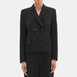 Theory Double-Breasted Blazer In Good Wool-Women Suits|Blazers + Jackets