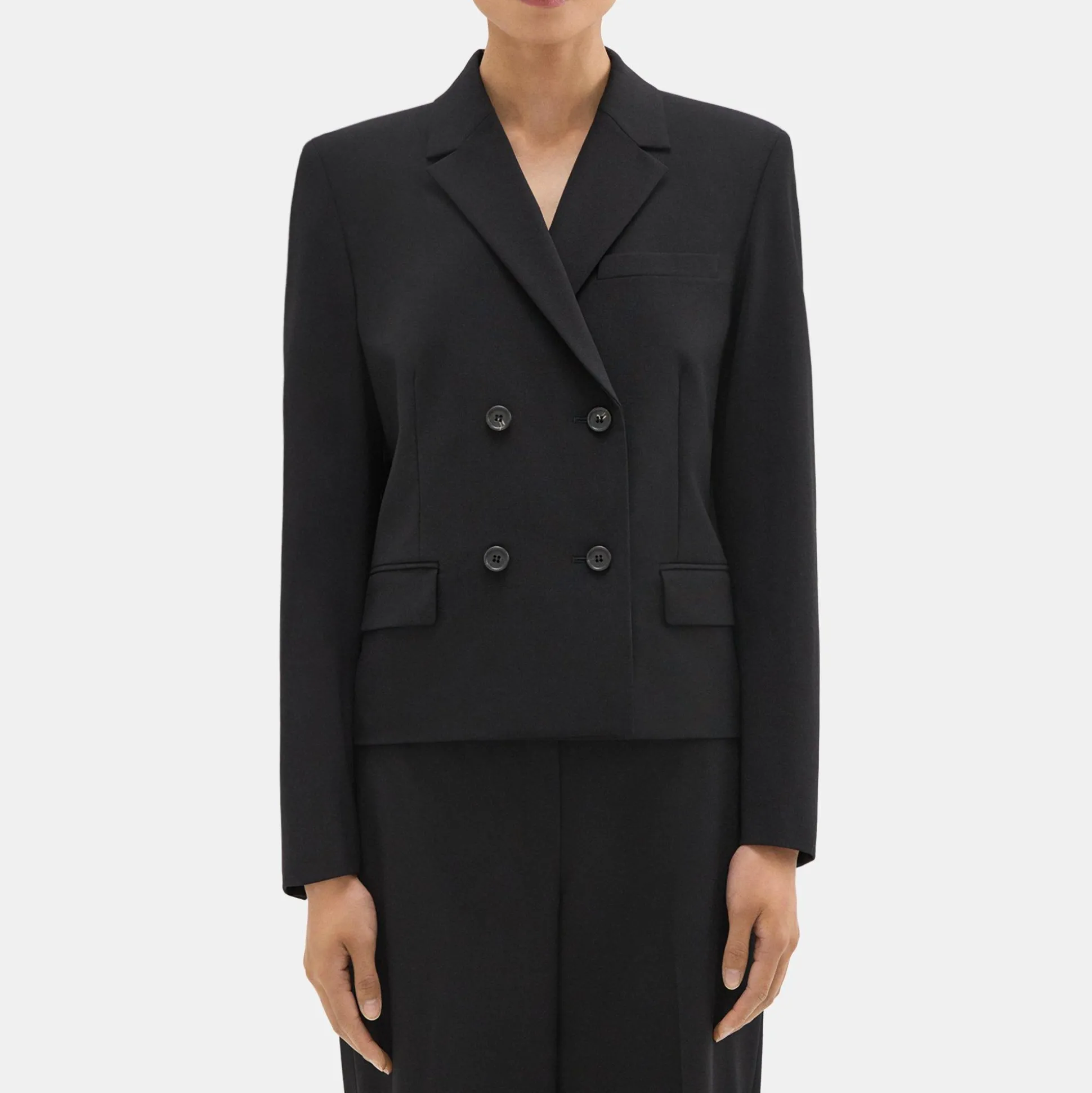 Theory Double-Breasted Blazer In Good Wool-Women Suits|Blazers + Jackets