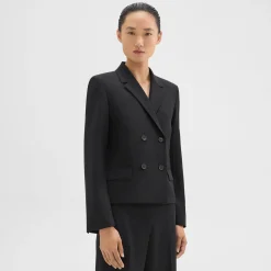 Theory Double-Breasted Blazer In Good Wool-Women Suits|Blazers + Jackets