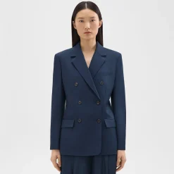 Theory Double-Breasted Blazer In Viscose Twill-Women Suits|Blazers + Jackets