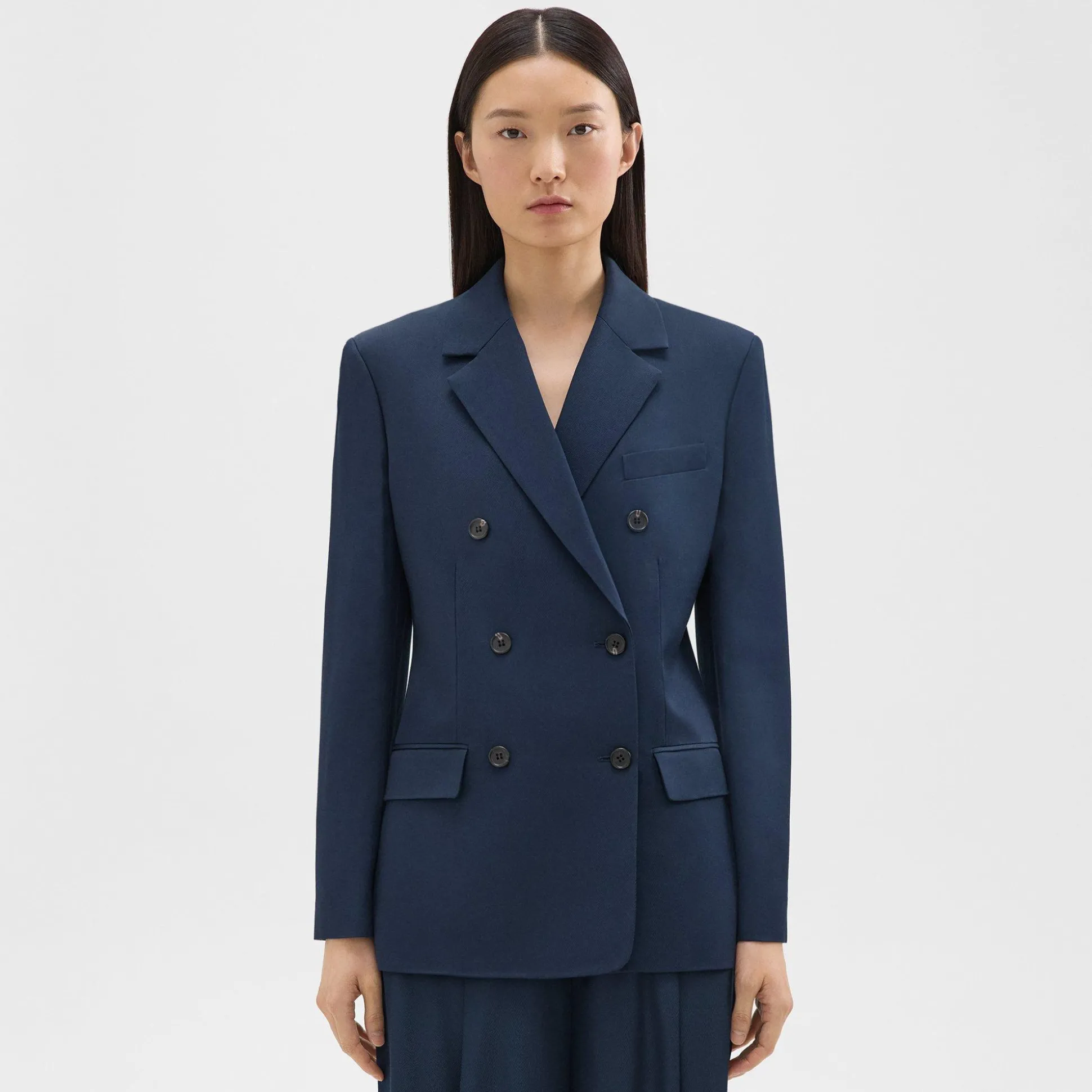 Theory Double-Breasted Blazer In Viscose Twill-Women Suits|Blazers + Jackets