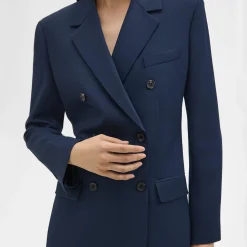 Theory Double-Breasted Blazer In Viscose Twill-Women Suits|Blazers + Jackets