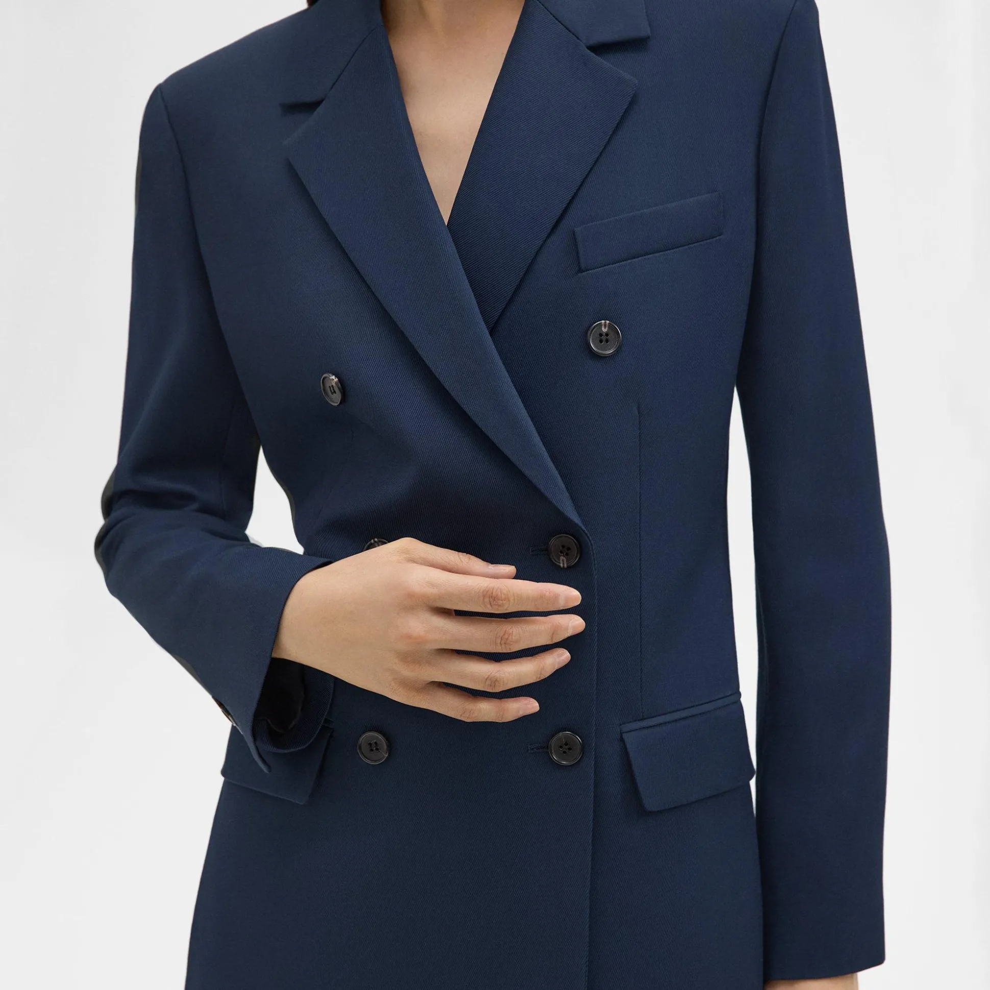 Theory Double-Breasted Blazer In Viscose Twill-Women Suits|Blazers + Jackets