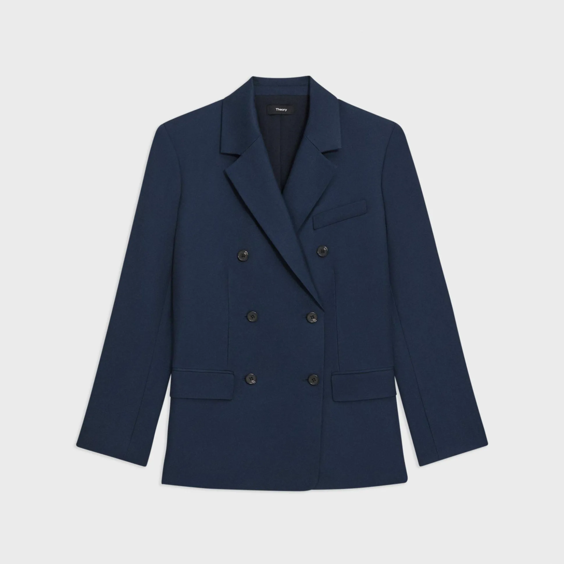 Theory Double-Breasted Blazer In Viscose Twill-Women Suits|Blazers + Jackets