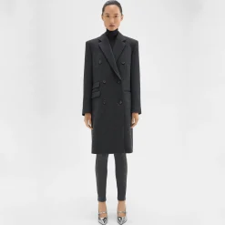 Theory Double-Breasted Coat In Circle Wool-Women Outerwear