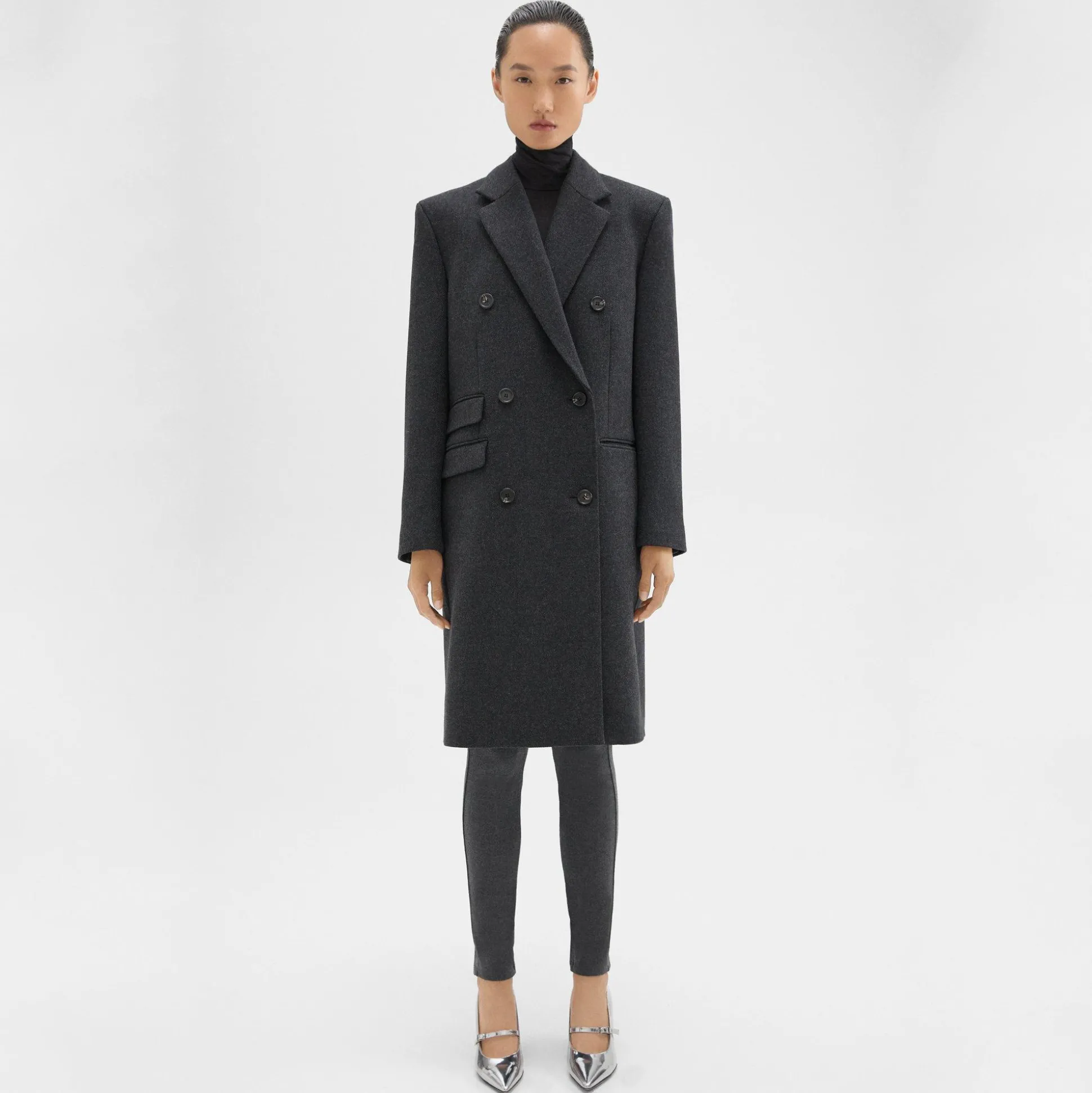 Theory Double-Breasted Coat In Circle Wool-Women Outerwear