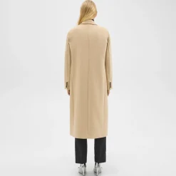 Theory Double-Breasted Coat In Recycled Wool-Blend Melton-Women Outerwear