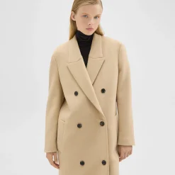 Theory Double-Breasted Coat In Recycled Wool-Blend Melton-Women Outerwear