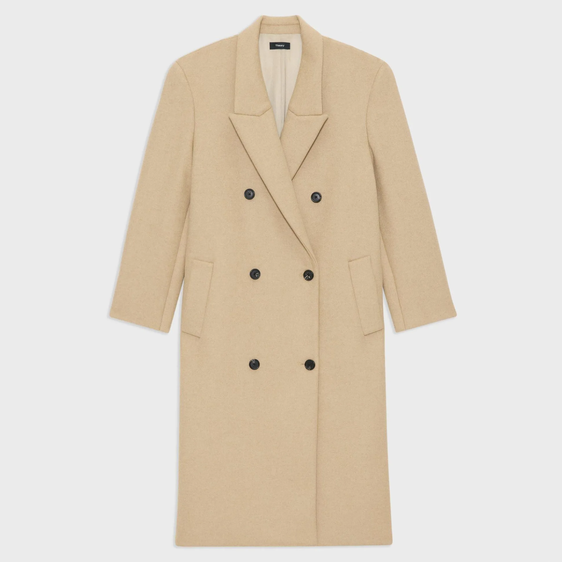 Theory Double-Breasted Coat In Recycled Wool-Blend Melton-Women Outerwear