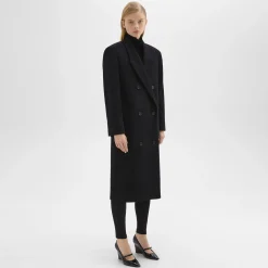 Theory Double-Breasted Coat In Recycled Wool-Blend Melton-Women Outerwear