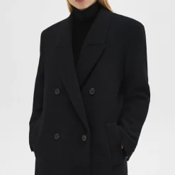 Theory Double-Breasted Coat In Recycled Wool-Blend Melton-Women Outerwear
