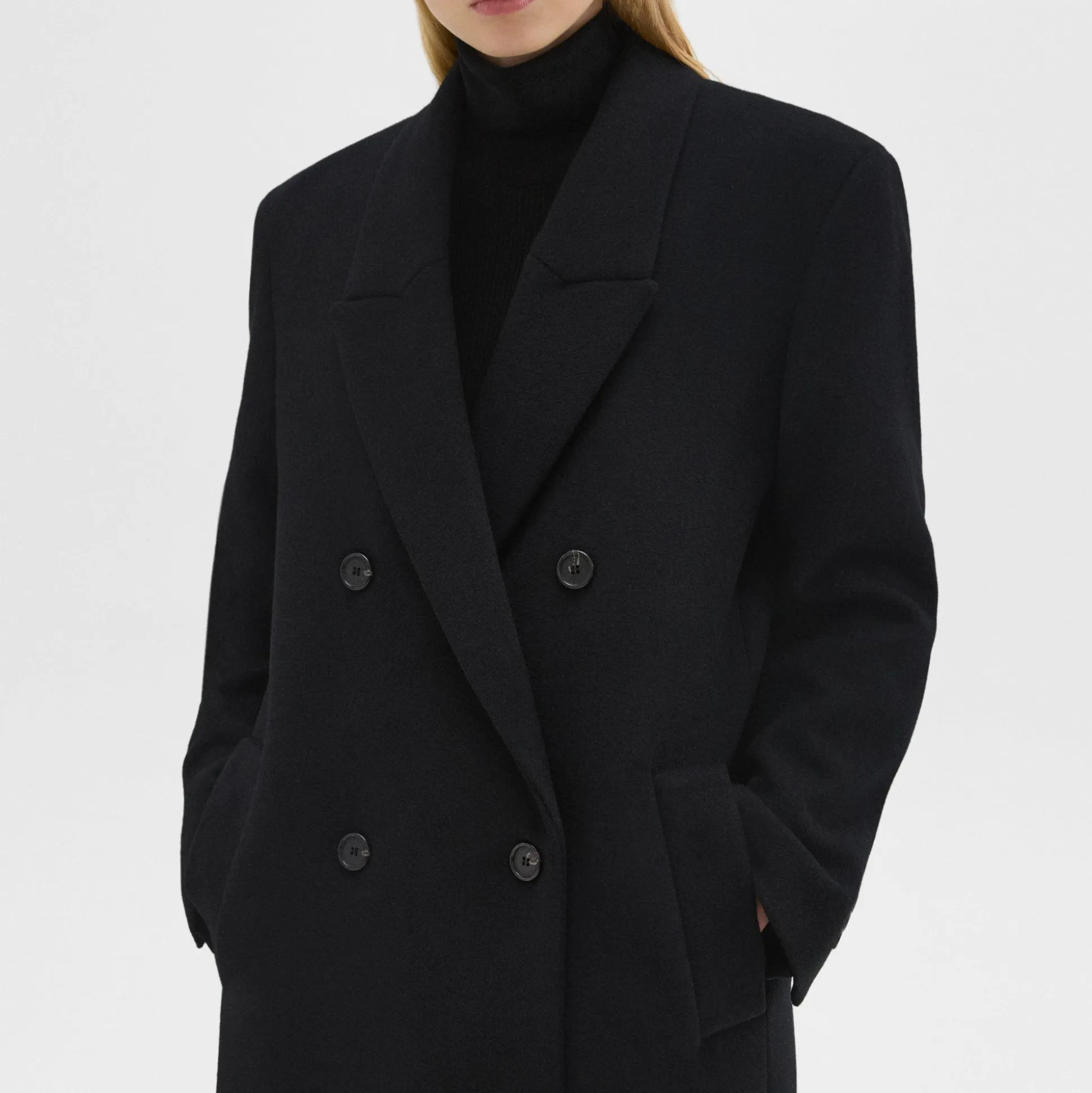Theory Double-Breasted Coat In Recycled Wool-Blend Melton-Women Outerwear