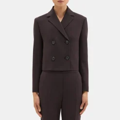 Theory Double-Breasted Crop Blazer In Admiral Crepe-Women Suits|Blazers + Jackets