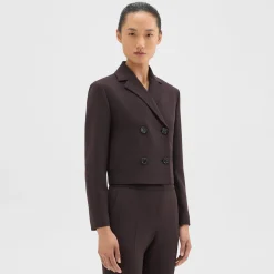 Theory Double-Breasted Crop Blazer In Admiral Crepe-Women Suits|Blazers + Jackets