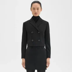Theory Double-Breasted Crop Blazer In Admiral Crepe-Women Suits|Blazers + Jackets