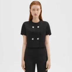 Theory Double-Breasted Crop Top In Double Weave-Women Tops