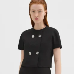 Theory Double-Breasted Crop Top In Double Weave-Women Tops