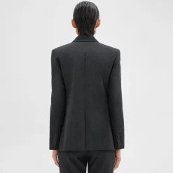 Theory Double-Breasted Slim Blazer In Sleek Flannel-Women Suits|Blazers + Jackets