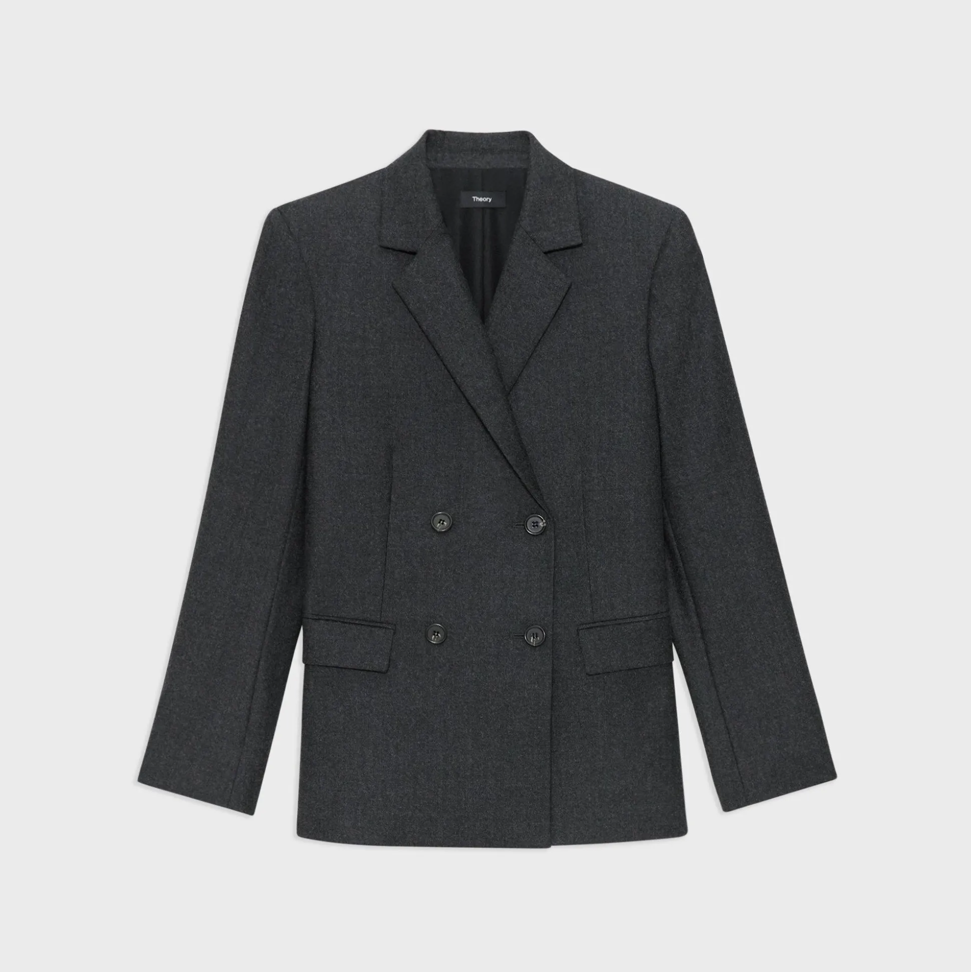 Theory Double-Breasted Slim Blazer In Sleek Flannel-Women Suits|Blazers + Jackets