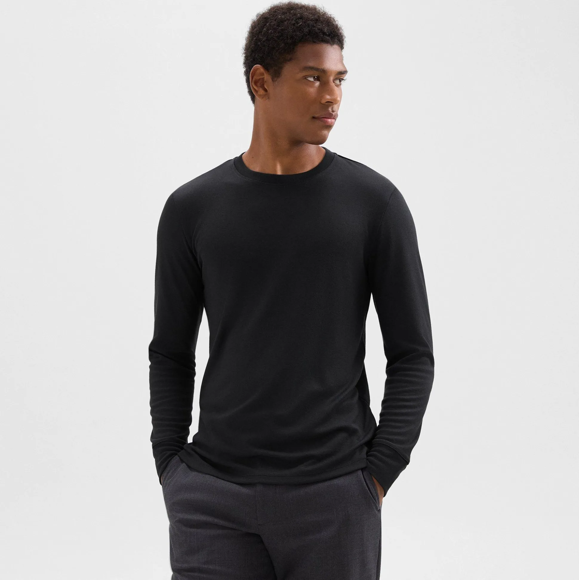 Theory Essential Long-Sleeve Tee In Anemone Modal Jersey-Men T-shirts + Polos