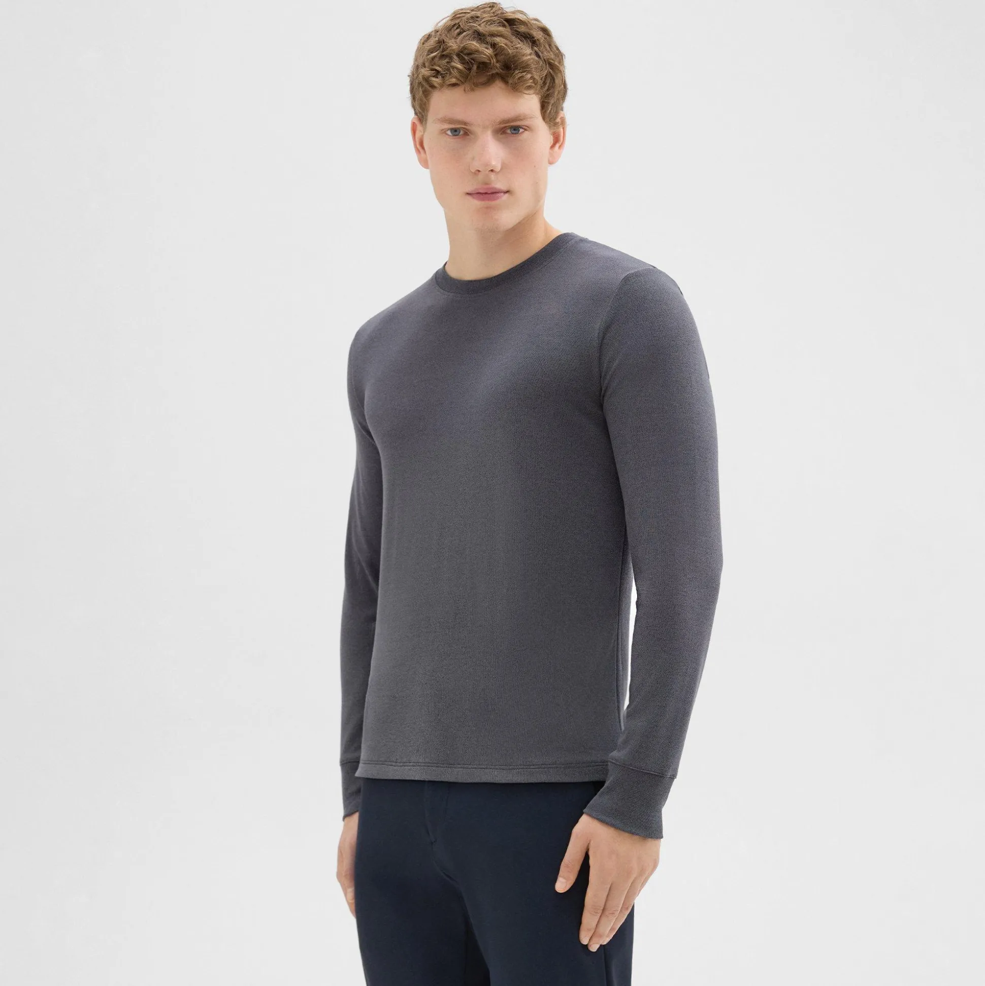 Theory Essential Long-Sleeve Tee In Anemone Modal Jersey-Men T-shirts + Polos