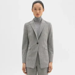 Theory Etiennette Blazer In Plaid Stretch Wool-Women Suits|Blazers + Jackets