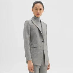 Theory Etiennette Blazer In Plaid Stretch Wool-Women Suits|Blazers + Jackets