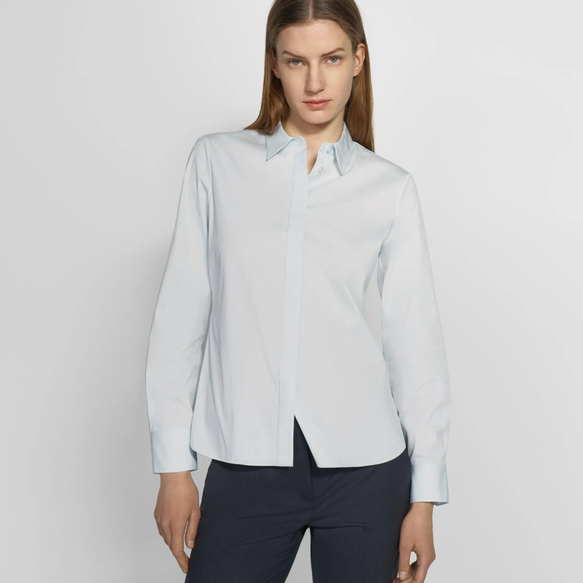 Theory Fitted Shirt In Good Cotton-Women Tops