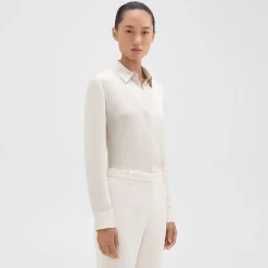 Theory Fitted Shirt In Silk Georgette-Women Tops