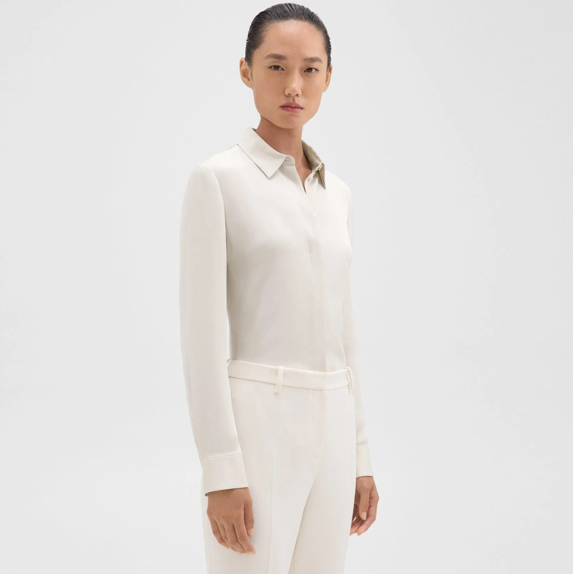 Theory Fitted Shirt In Silk Georgette-Women Tops