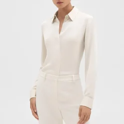 Theory Fitted Shirt In Silk Georgette-Women Tops