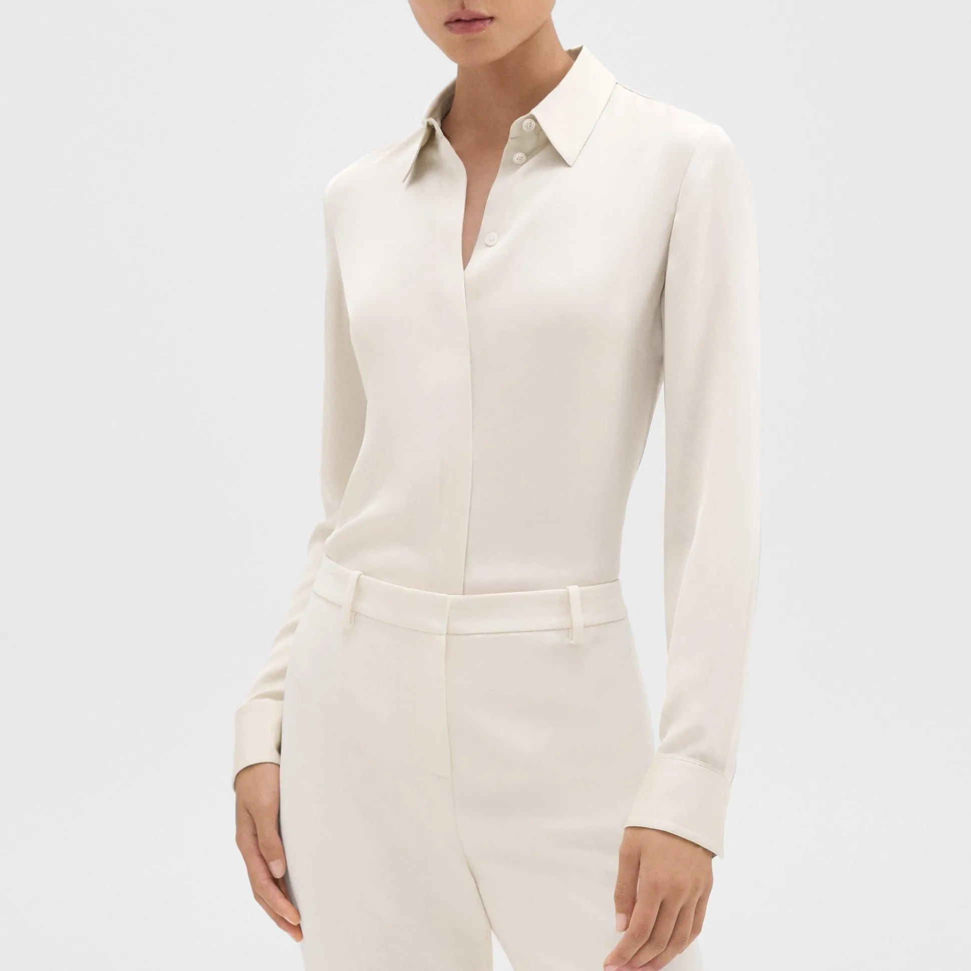 Theory Fitted Shirt In Silk Georgette-Women Tops