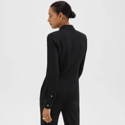 Theory Fitted Shirt In Silk Georgette-Women Tops