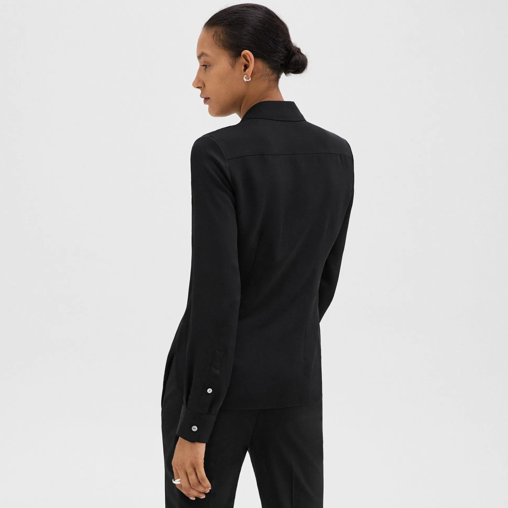Theory Fitted Shirt In Silk Georgette-Women Tops