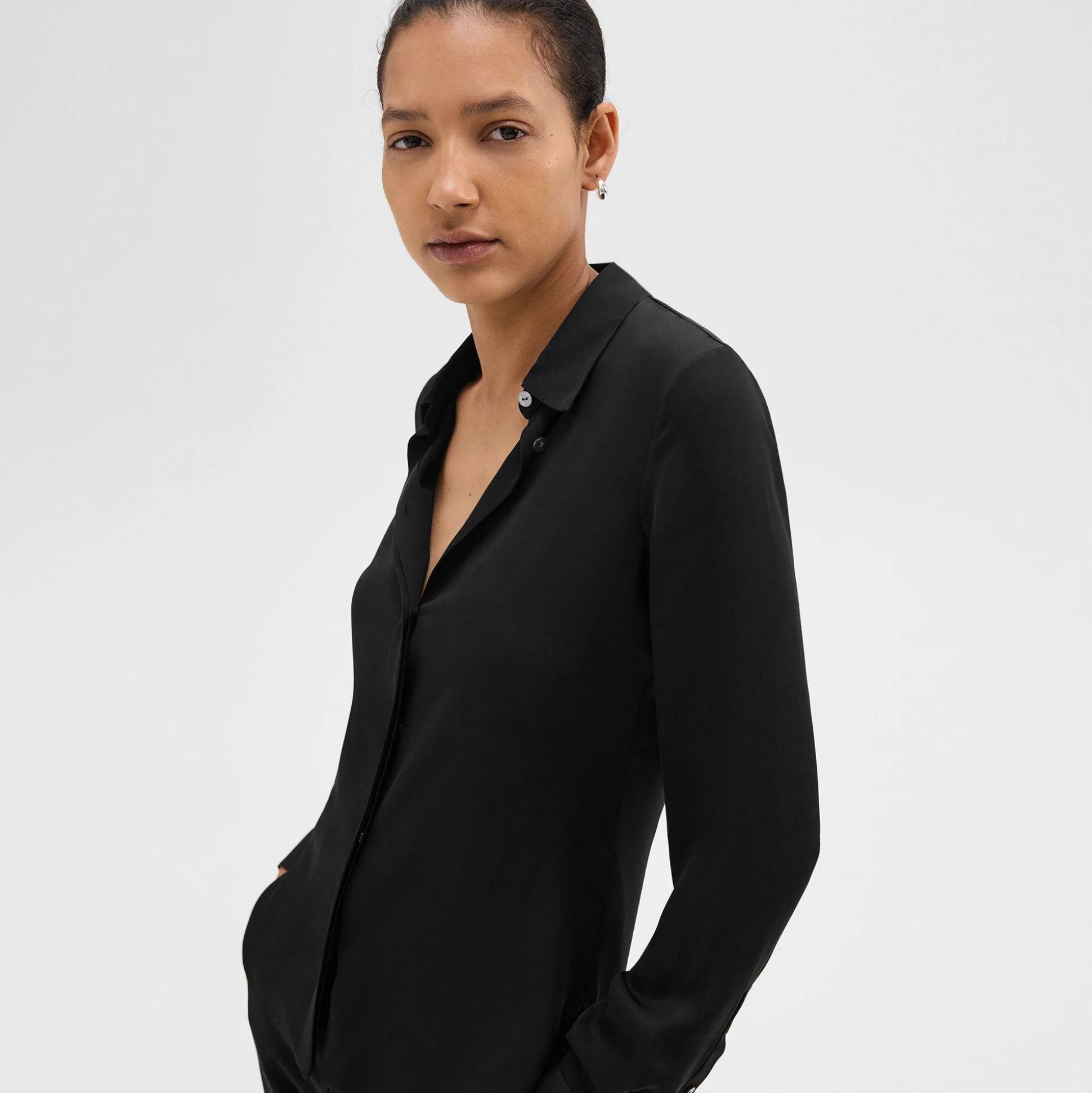 Theory Fitted Shirt In Silk Georgette-Women Tops