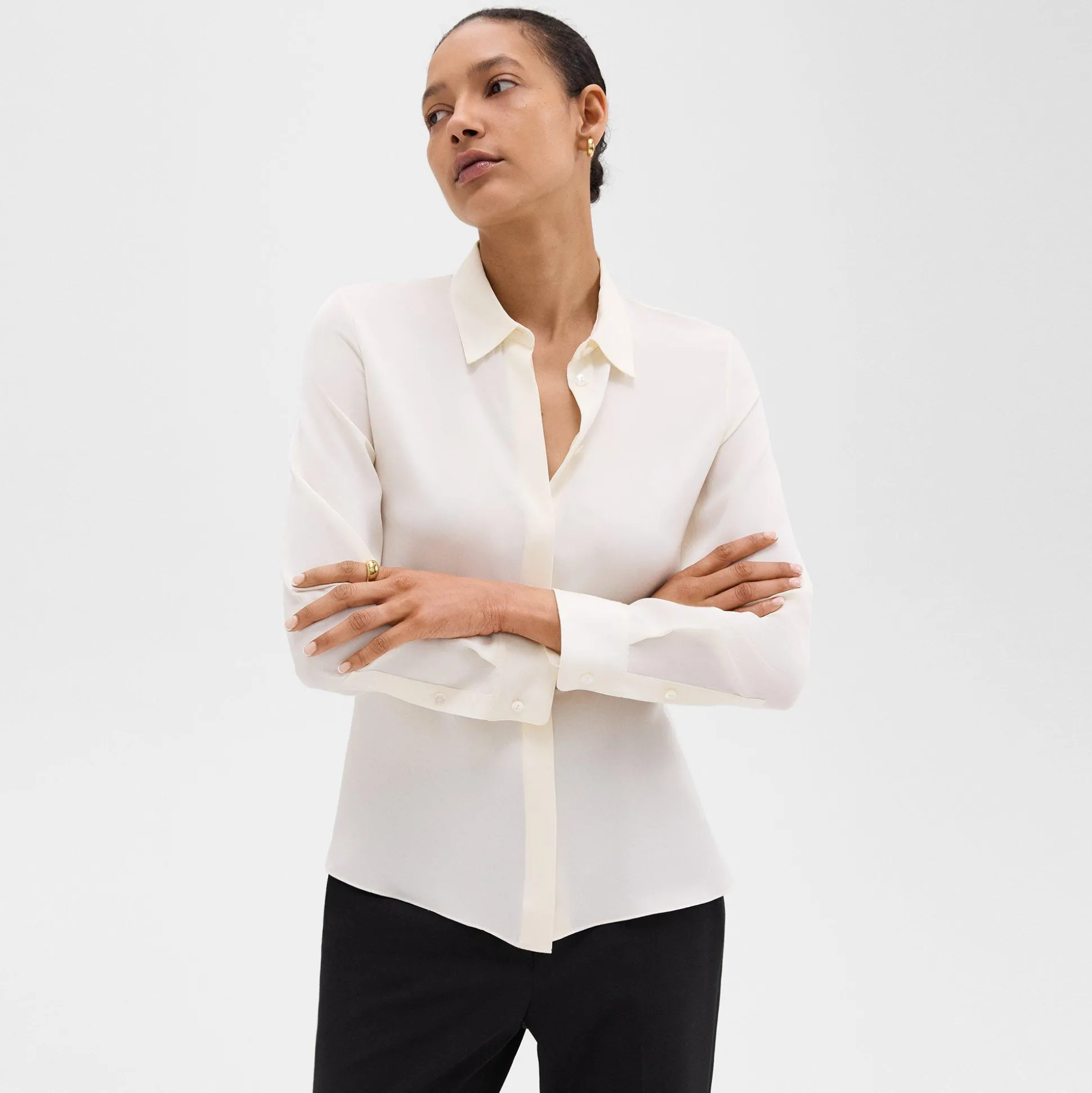 Theory Fitted Shirt In Silk Georgette-Women Tops