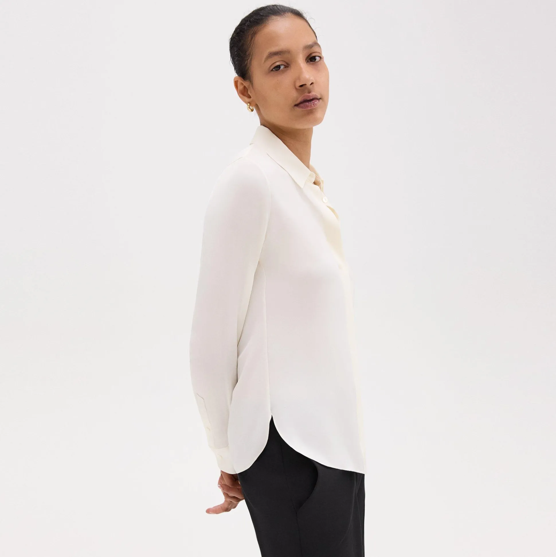 Theory Fitted Shirt In Silk Georgette-Women Tops