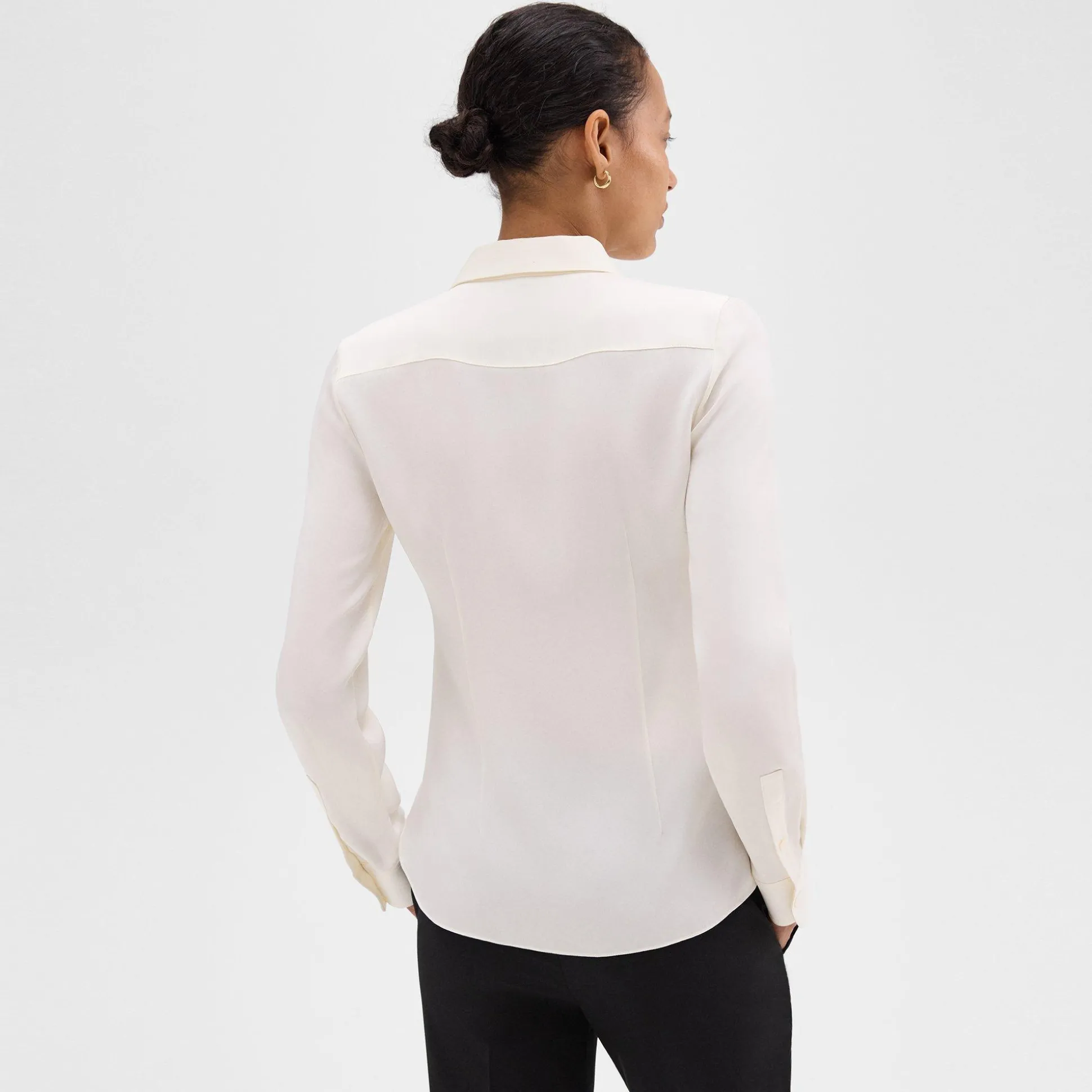 Theory Fitted Shirt In Silk Georgette-Women Tops