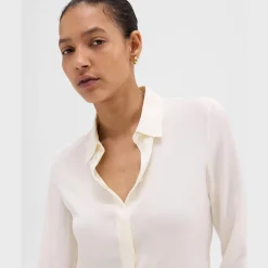 Theory Fitted Shirt In Silk Georgette-Women Tops