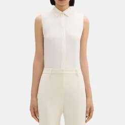 Theory Fitted Sleeveless Shirt In Silk Georgette-Women Tops
