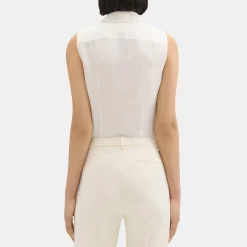 Theory Fitted Sleeveless Shirt In Silk Georgette-Women Tops